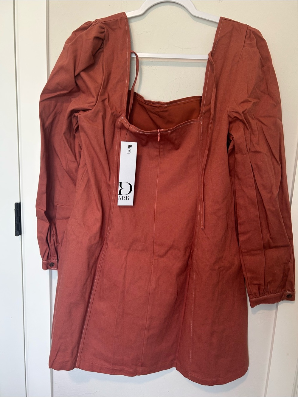 Rust Button-Front Square Neck Tunic - Picture 2 of 3